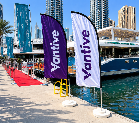Vantive Feather Flags at Dubai Marina Harbor