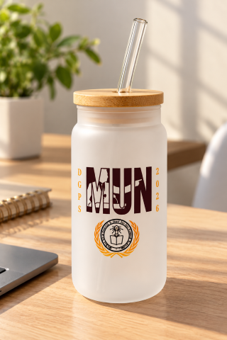 DGPS MUN 2026 Frosted Glass Can with Bamboo Lid