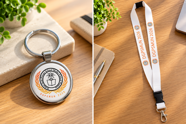 DGPSMUN 2026 Metal Keychain and White Lanyard