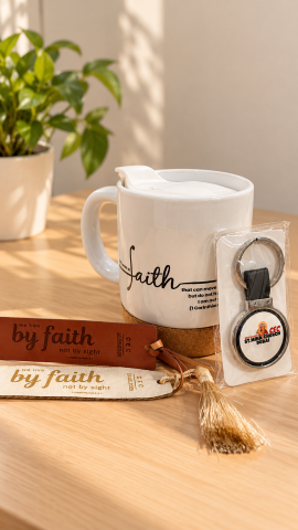 St. Mina Church Faith Ceramic Mug, Leather Bookmark, and Keychain Set