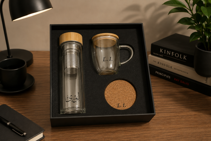 Executive Tea Flask, Glass Mug and Coaster Set